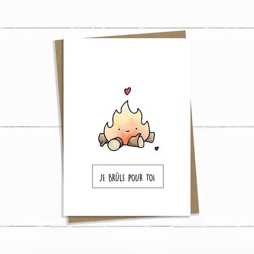Carte de souhaits sans texte - JE BRÛLE POUR TOI - Couleur Pastel Couleur Pastel inc
