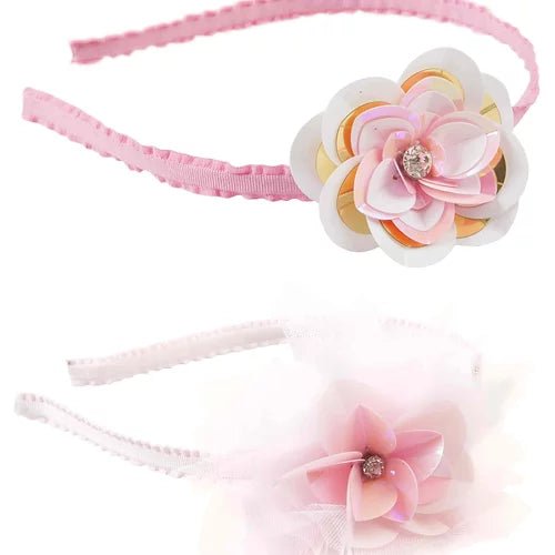 Cerceau ruban rose - Fleur à pétales métalliques - Couleur Pastel Couleur Pastel inc