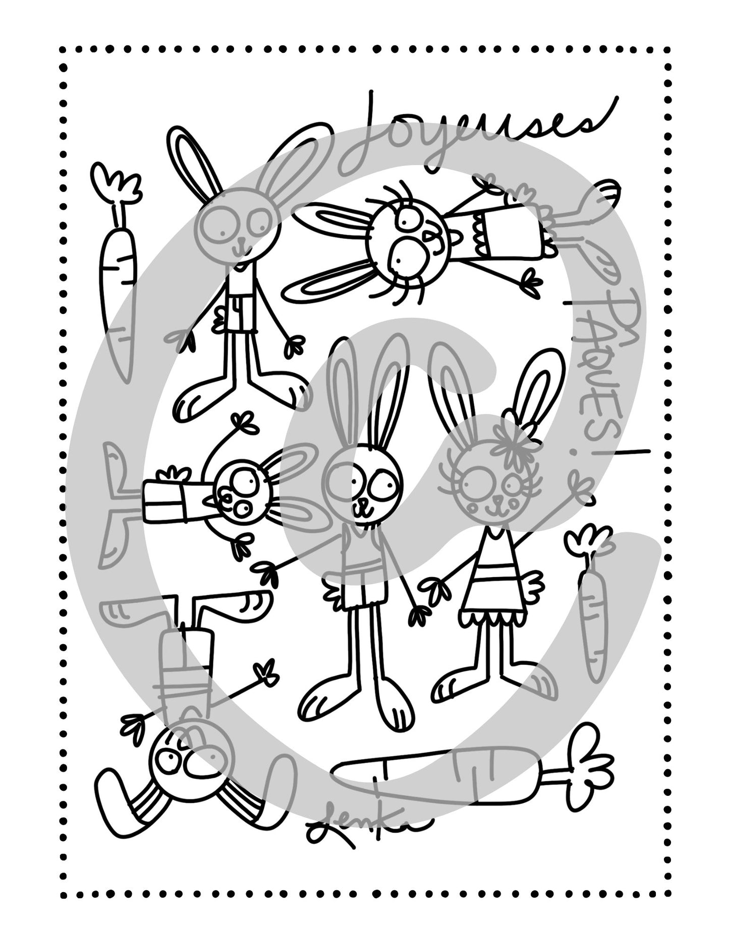 Dessin à colorier - Lapins de Pâques par Lenka Lagueux - Couleur PastelDessins à colorierCouleur Pastel