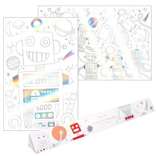 Ensemble de 2 affiches à colorier par Meri Meri - Espace robotique - Couleur Pastel ColoriageMeri Meri