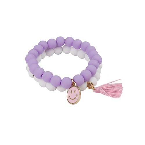Ensemble de 2 bracelets pompon et «Happy Face» - Couleur Pastel Couleur Pastel inc