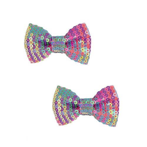 Ensemble de 2 pinces à cheveux - Noeuds arc-en-ciels pailletés - Couleur Pastel Couleur Pastel inc