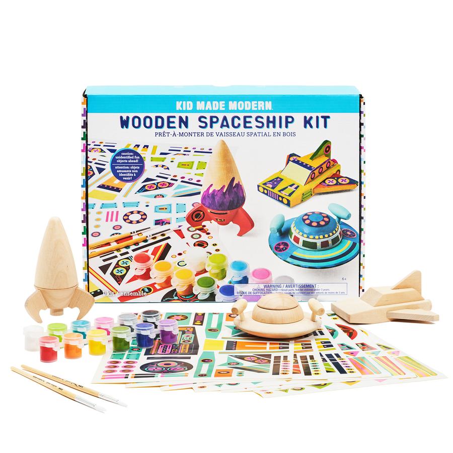 Ensemble de 3 Vaisseaux spatiaux en bois à peinturer de «Kid Made Modern» - Couleur Pastel Coffrets de loisirs créatifsKid Made Modern