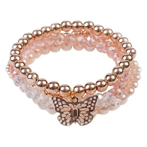 Ensemble de 4 bracelets «Papillon» métalliques roses par Great Pretenders - Couleur Pastel Great Pretenders