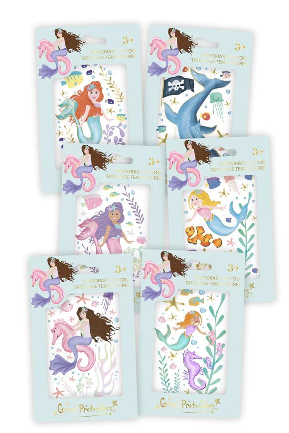Ensemble de 6 feuilles de tatouages Temporaires - Sirène - Couleur PastelTatouages temporairesGreat Pretenders