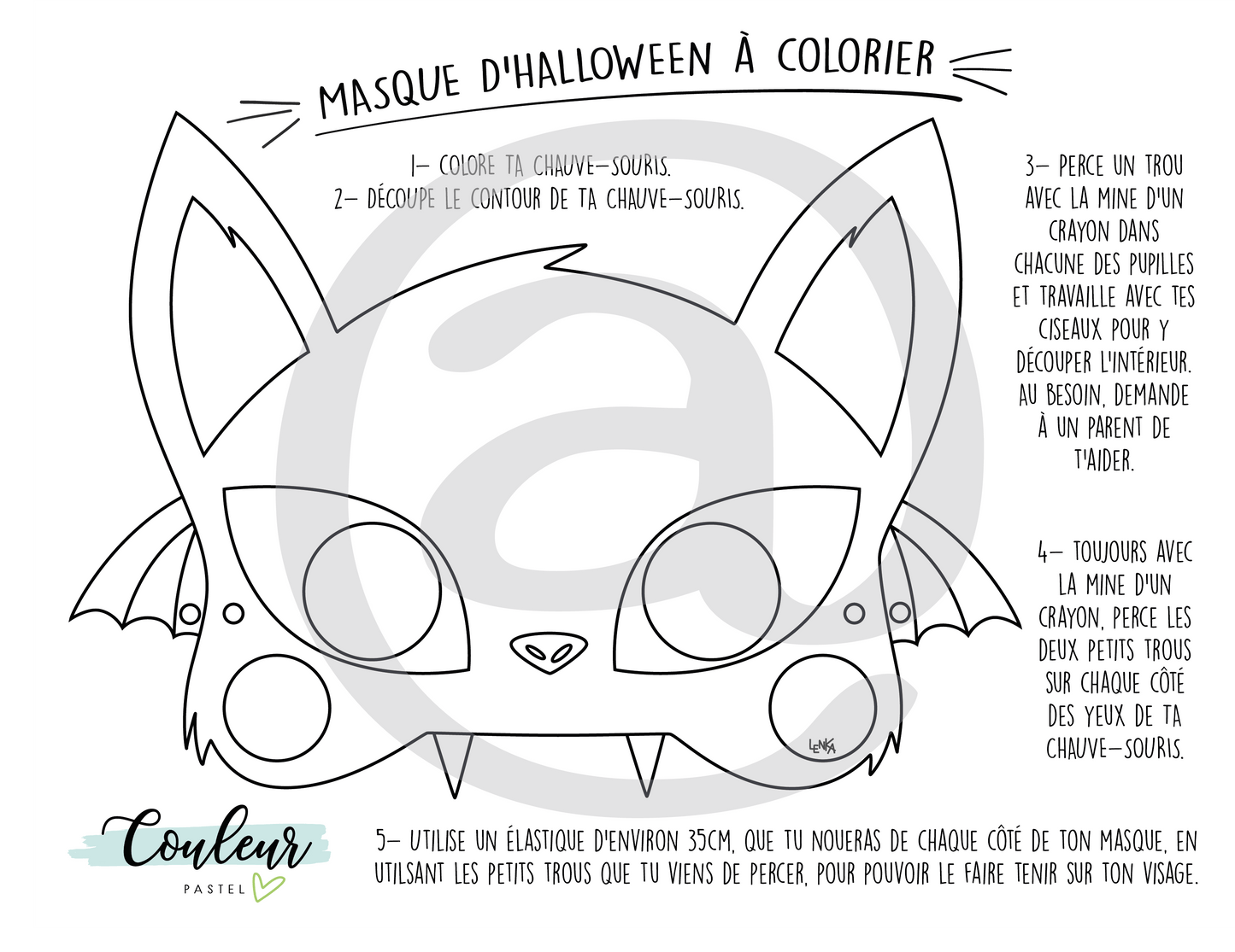 Masque d'Halloween à colorier - Chauve-souris - par Lenka Lagueux - Couleur Pastel Dessins à colorierCouleur Pastel