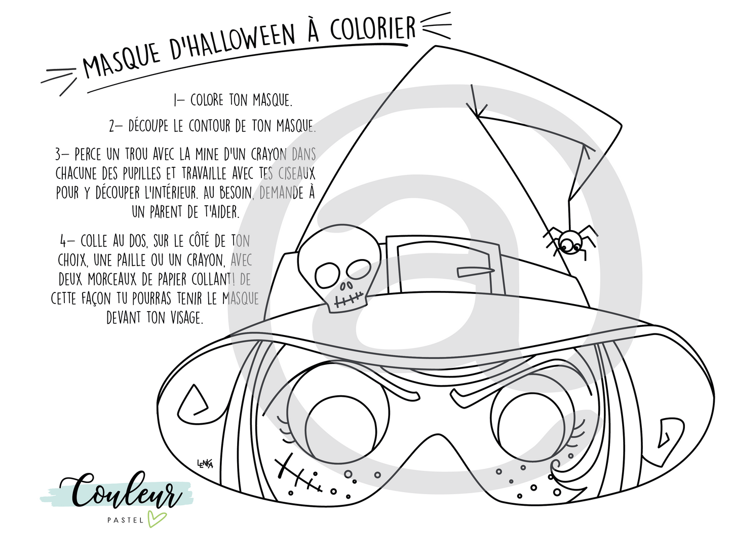 Masque d'Halloween à colorier - Sorcière - par Lenka Lagueux - Couleur Pastel Dessins à colorierCouleur Pastel