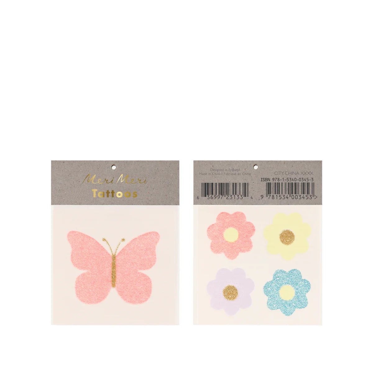 Tatouages temporaires par Meri Meri - Fleurs et papillon - Couleur Pastel Tatouages temporairesMeri Meri