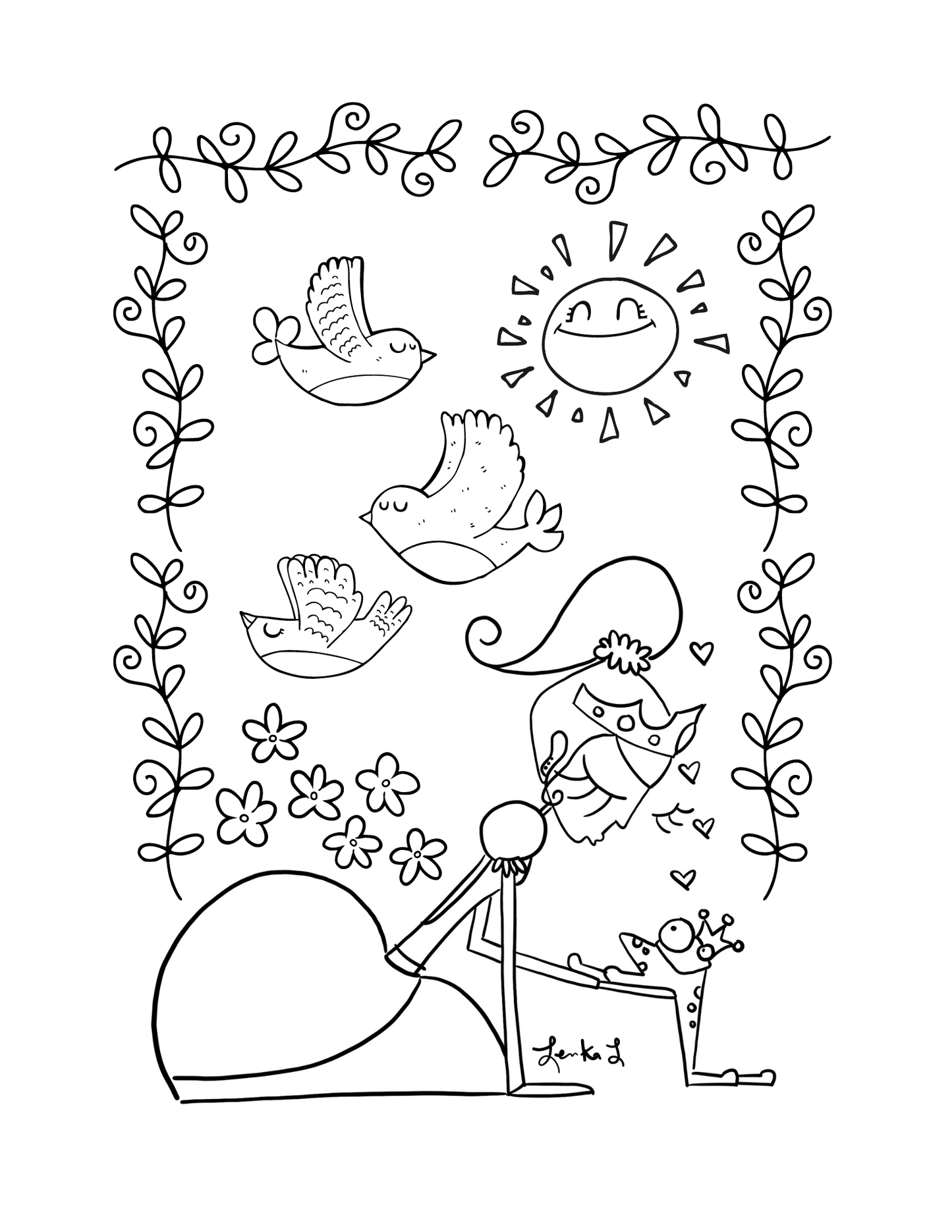 Dessin à colorier - Princesse Lenka et la grenouille par Lenka Lagueux - Couleur Pastel Dessins à colorierCouleur Pastel
