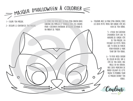 Masque d'Halloween à colorier - Chat - par Lenka Lagueux - Couleur Pastel Dessins à colorierCouleur Pastel