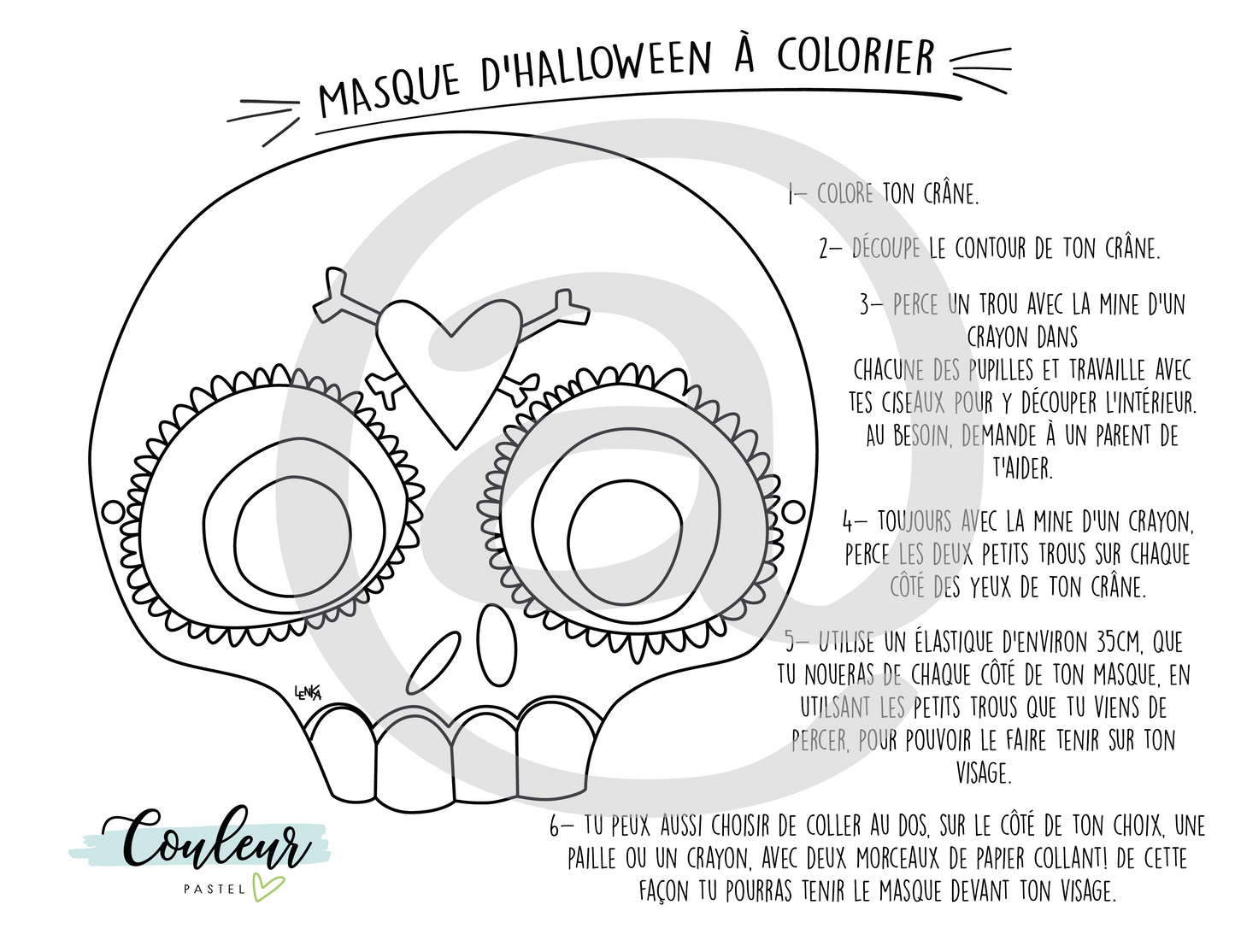 Masque d'Halloween à colorier - Crâne - par Lenka Lagueux - Couleur Pastel Dessins à colorierCouleur Pastel